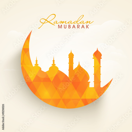 Islamic Mosque on moon for Ramadan Kareem celebration.  