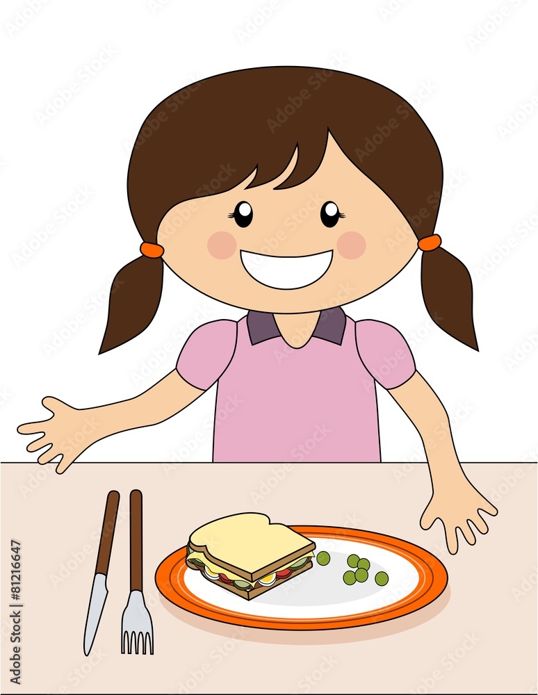 Smiling girl with the dinner isolated on white Smiling girl with the dinner isolated on white