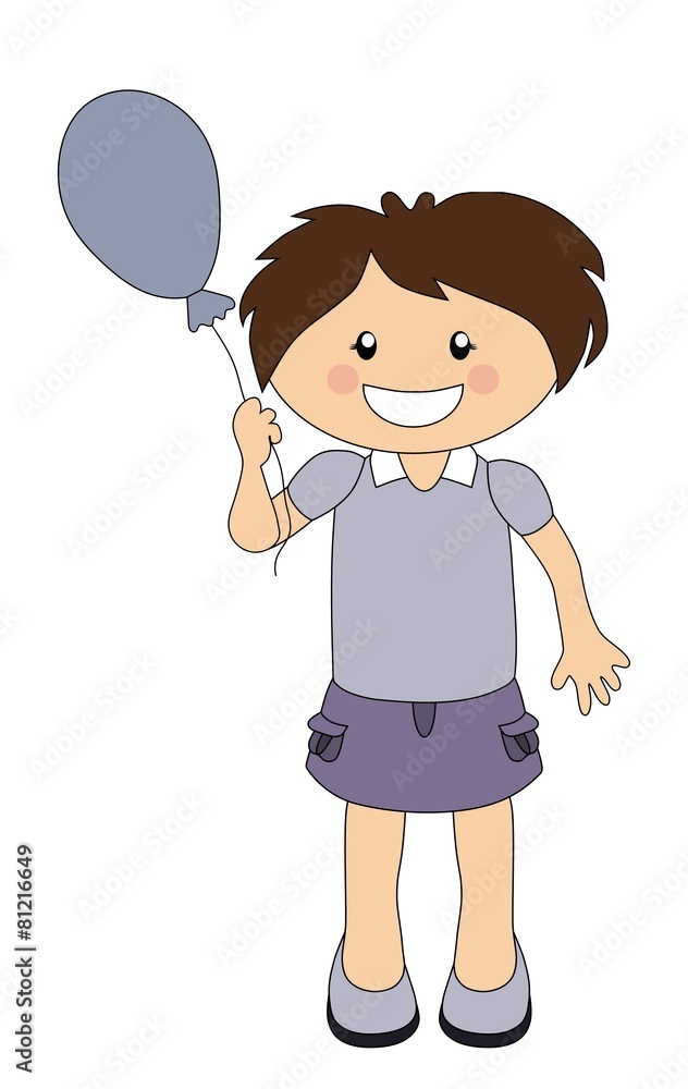 Smiling girl holding balloon - isolated on white Smiling girl holding balloon - isolated on white