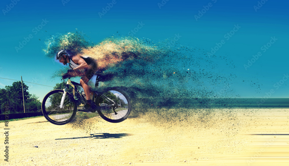 Fototapeta premium Pro moutain bike racer running so fast!