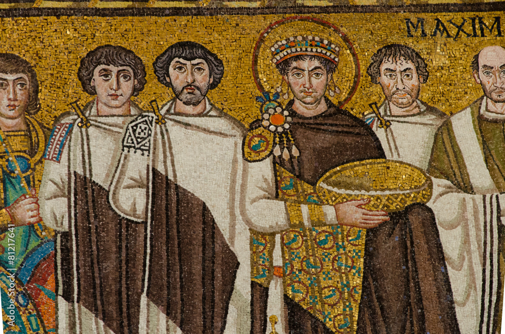 San Vitale, famous mosaic.Mosaic of the Emperor Justinian