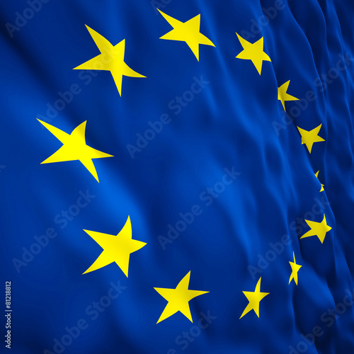 3d image of a blue european union flag with yellow stars. nobody around. moving waves.