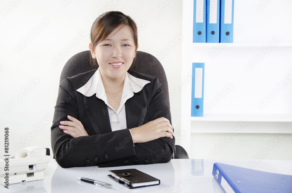 Businesswoman hand crossed on the desk Businesswoman hand crossed on the desk