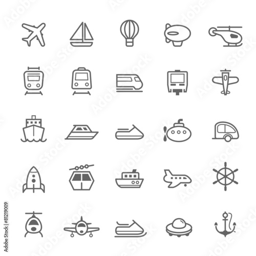 Transport icons Outline Stroke on White Background