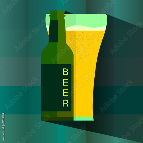 Bottle and glass of beer icon in vintage style poster, vector