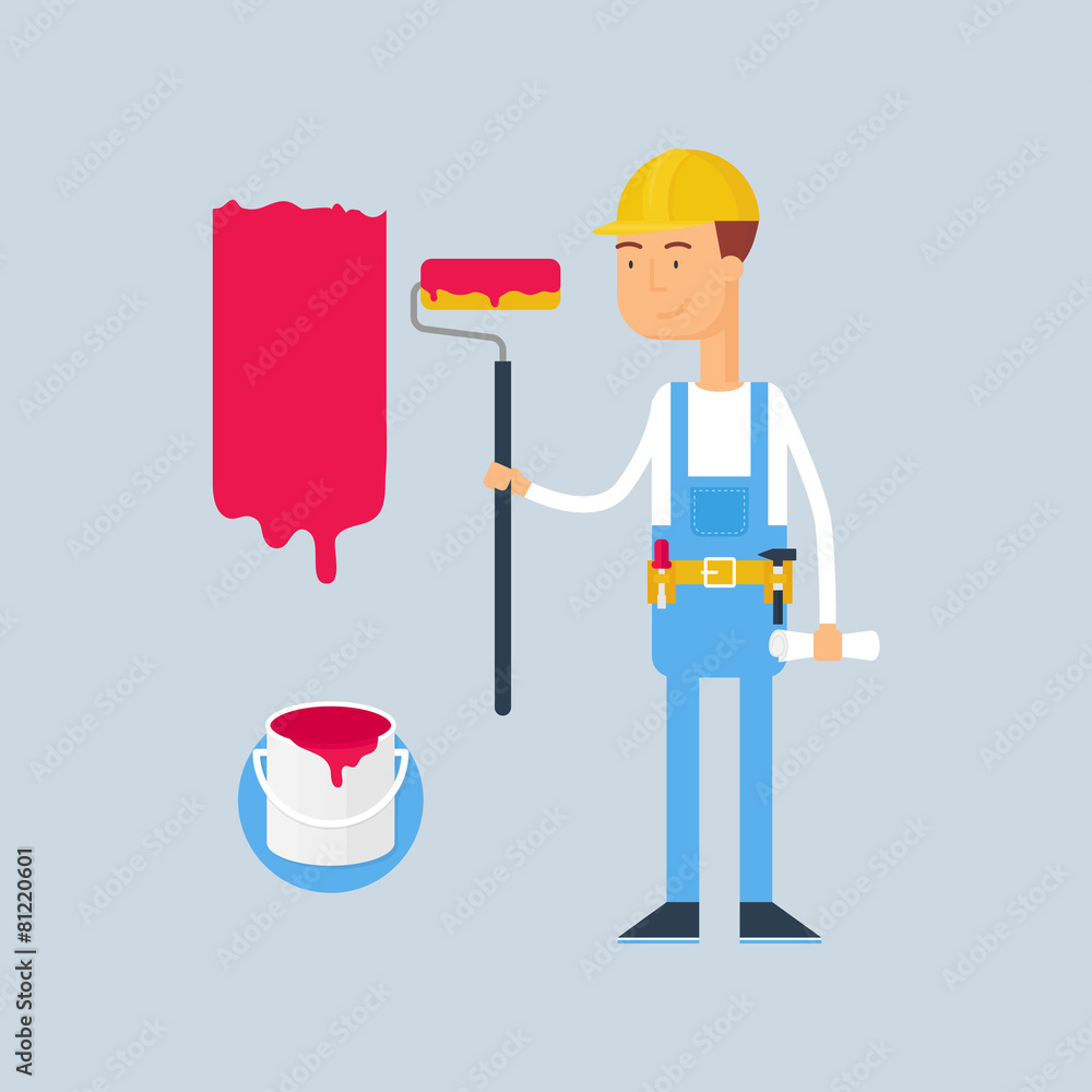 Character - construction worker. Vector illustration, flat style Character - construction worker. Vector illustration, flat style