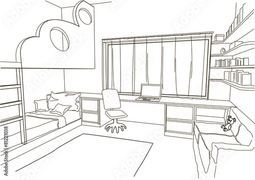 linear architectural sketch child room
