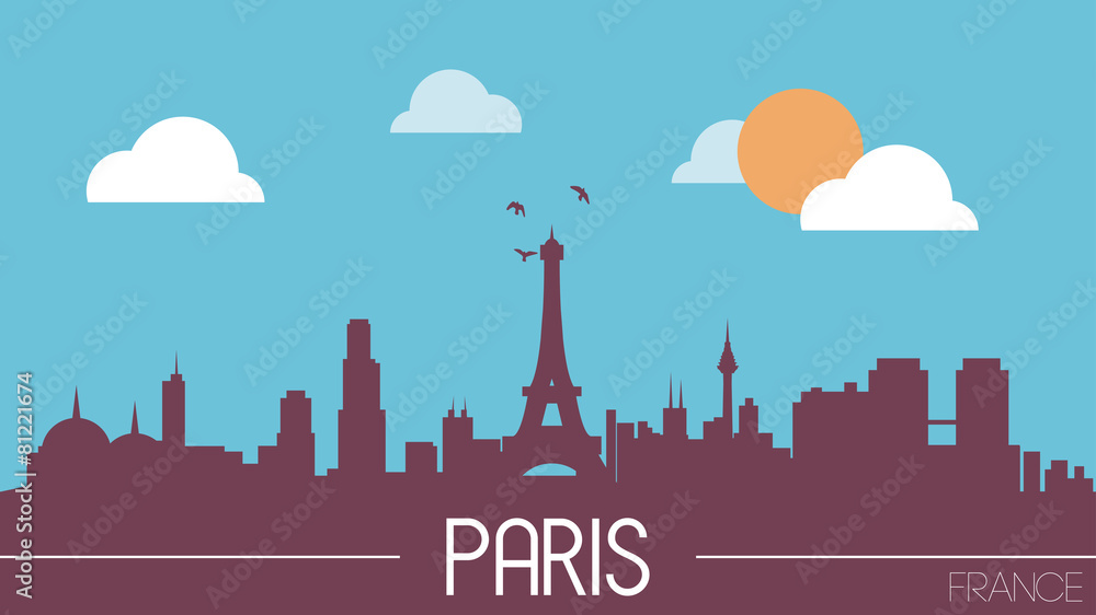 Paris France skyline silhouette flat design vector