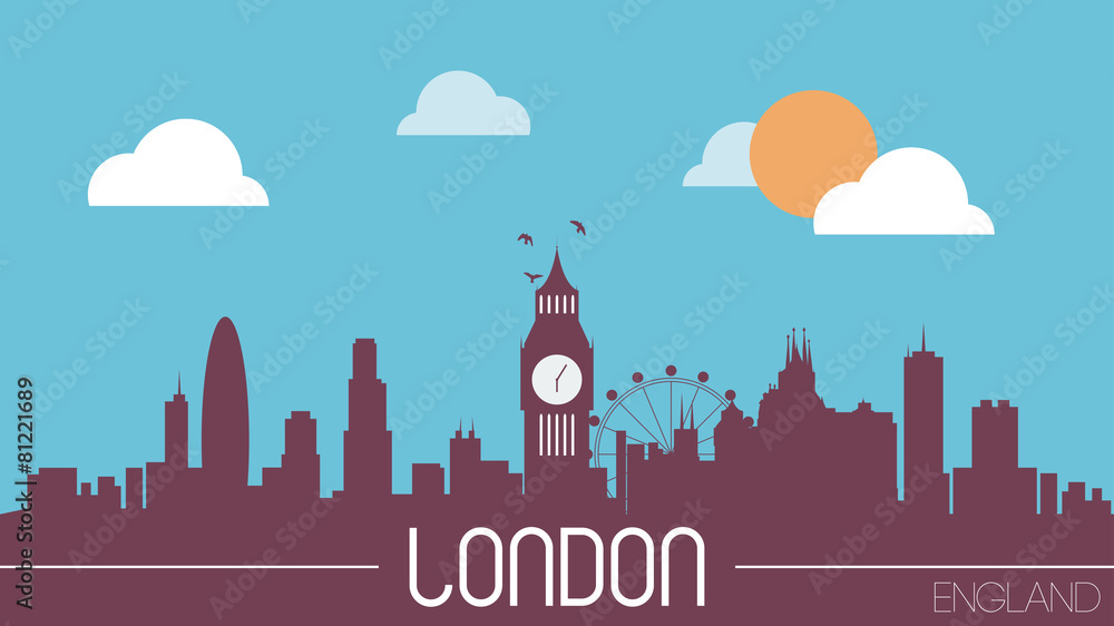 London England skyline silhouette flat design vector