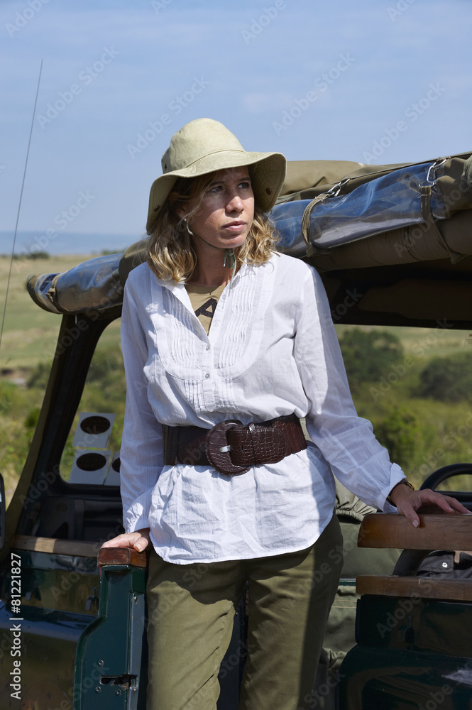 Mature woman in a safari in Kenya