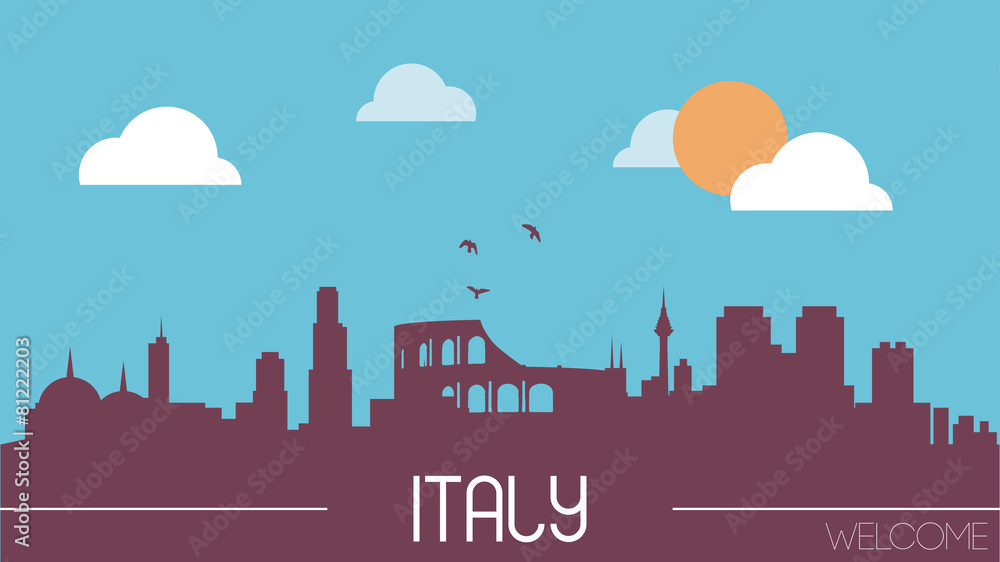 Italy skyline silhouette flat design vector