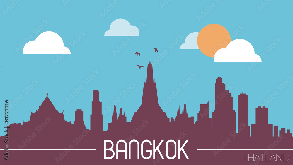 Bangkok Thailand skyline silhouette flat design vector