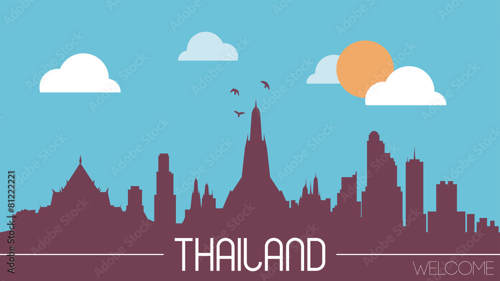 Thailand skyline silhouette flat design vector illustration