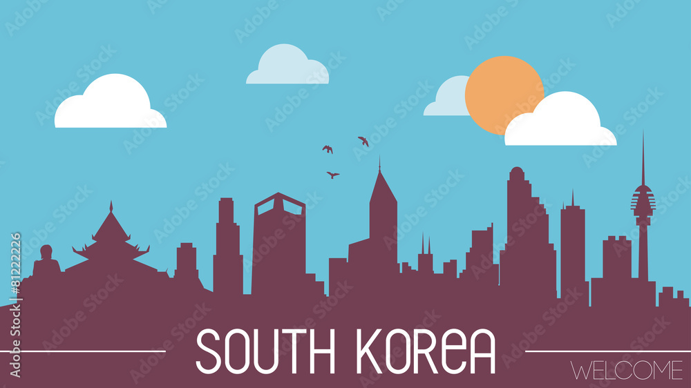 South Korea skyline silhouette flat design vector