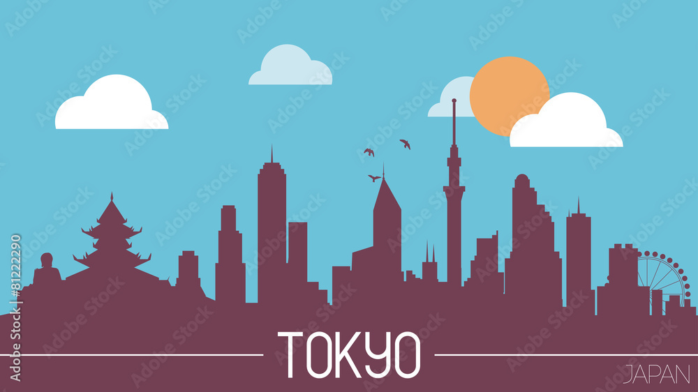 Tokyo Japan skyline silhouette flat design vector