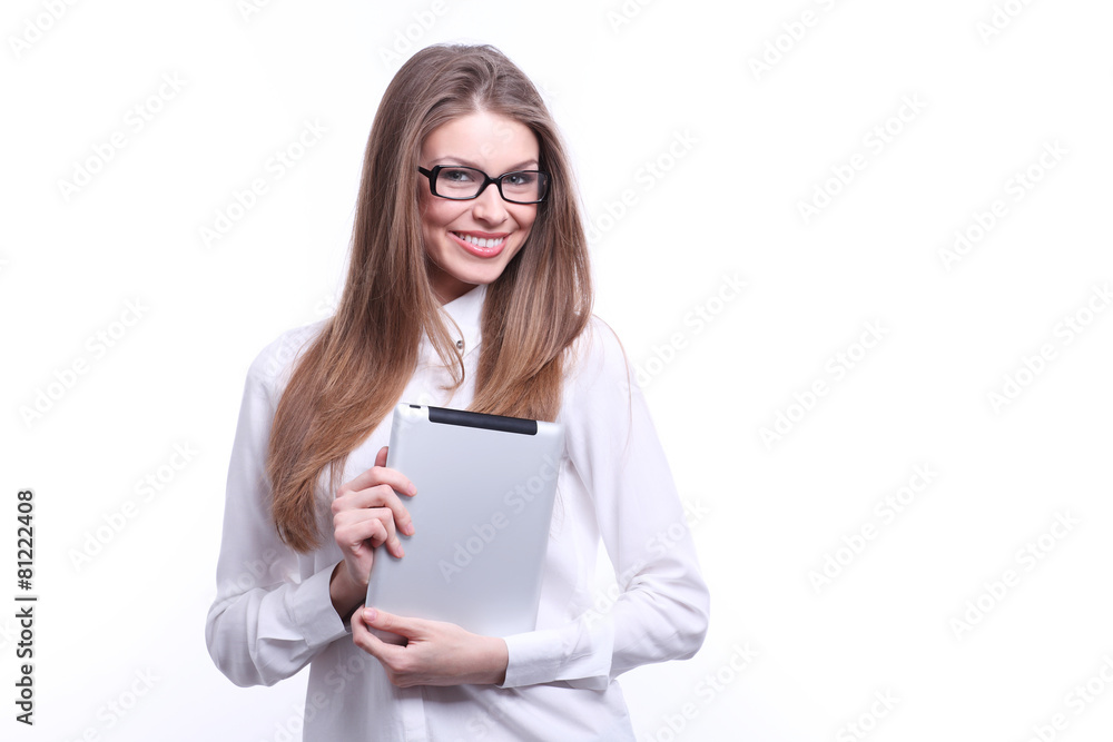 Young smiling woman with tablet computer PC Young smiling woman with tablet computer PC
