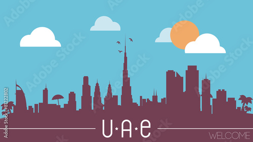 UAE skyline silhouette flat design vector illustration