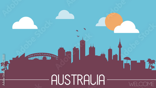Australia skyline silhouette flat design vector illustration