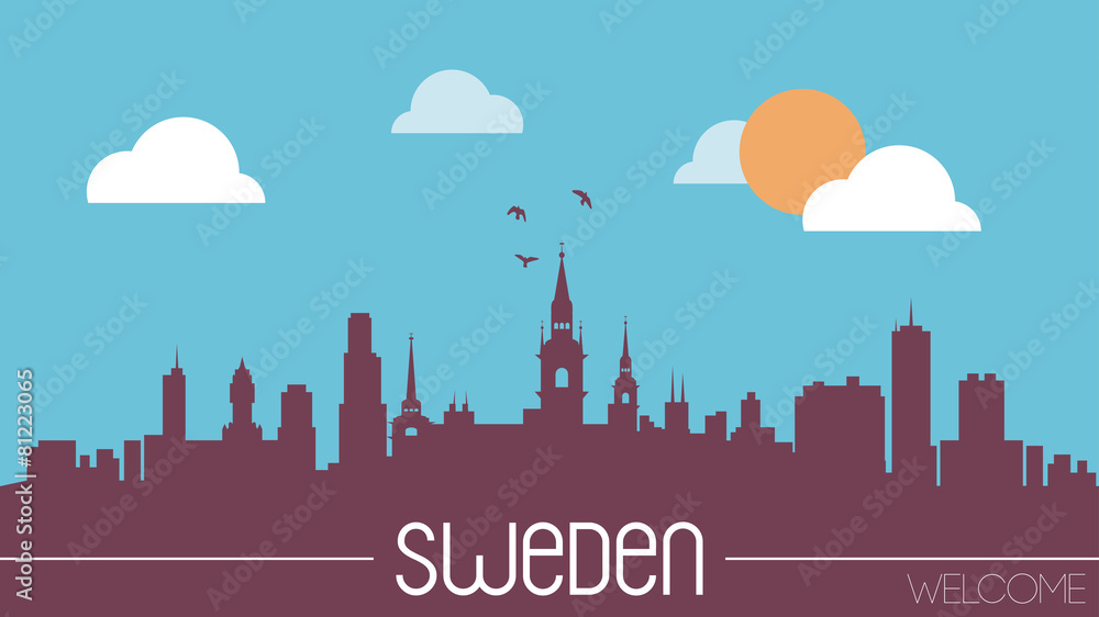 Sweden skyline silhouette flat design vector illustration
