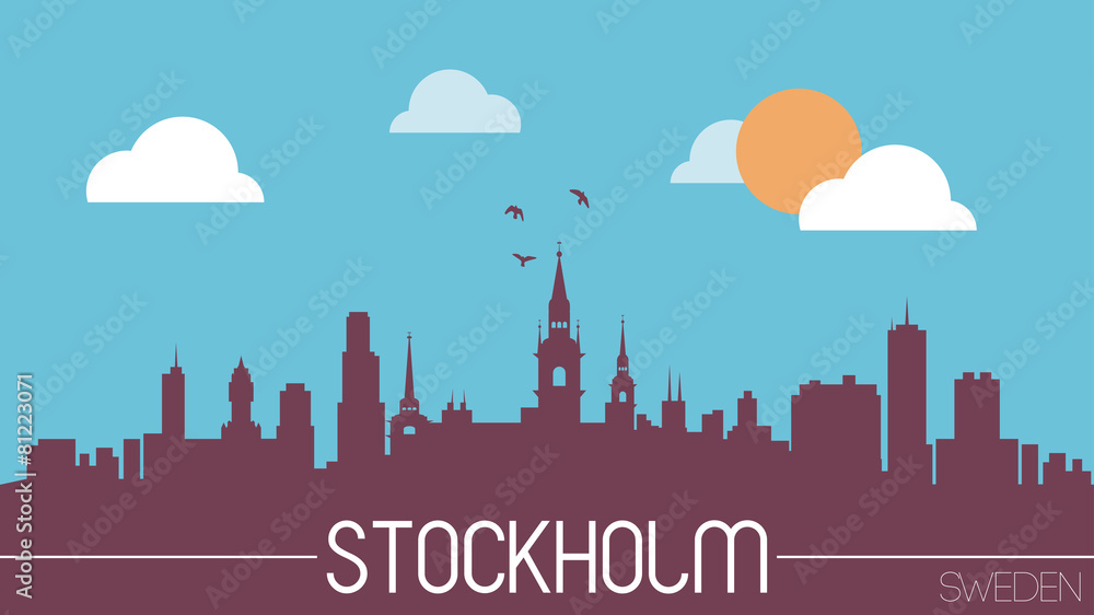 Stockholm Sweden skyline silhouette flat design vector