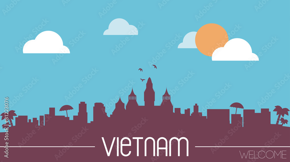 Vietnam skyline silhouette flat design vector