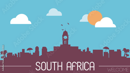 South Africa skyline silhouette flat design vector illustration