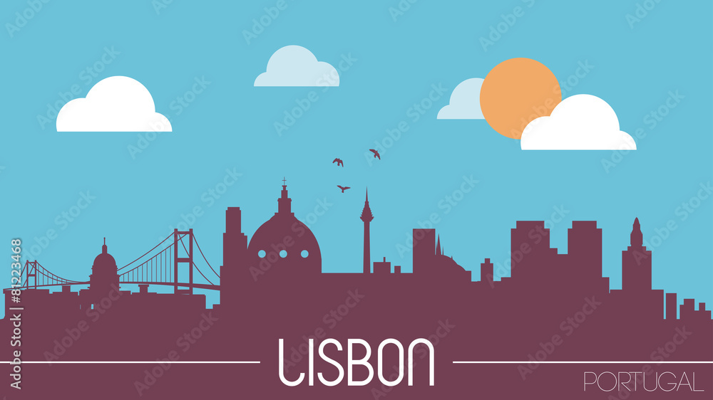 Lisbon Portugal skyline silhouette flat design vector