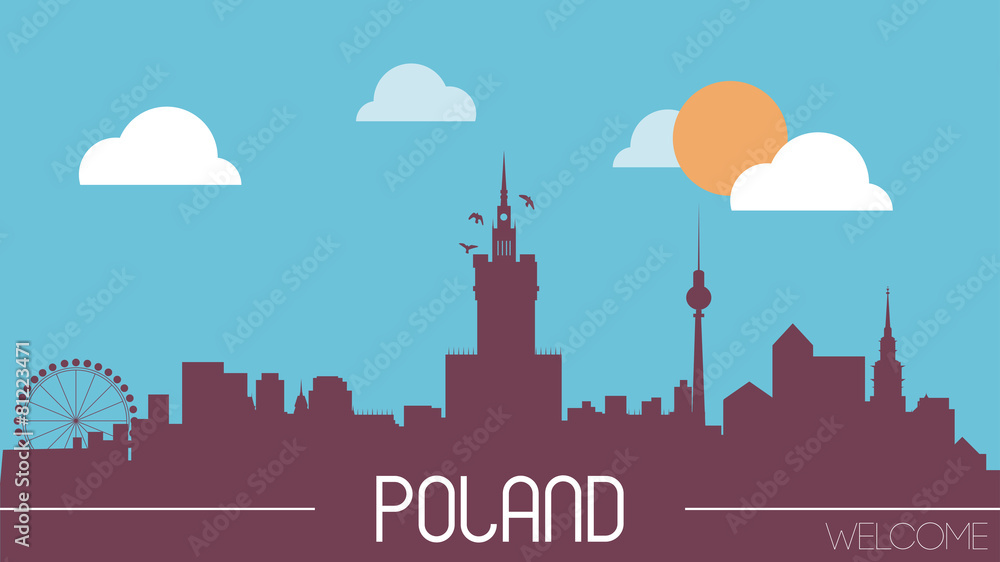 Poland skyline silhouette flat design vector illustration