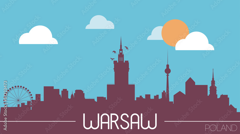 Fototapeta premium Warszawa Polska panoramę sylwetka wektor płaska