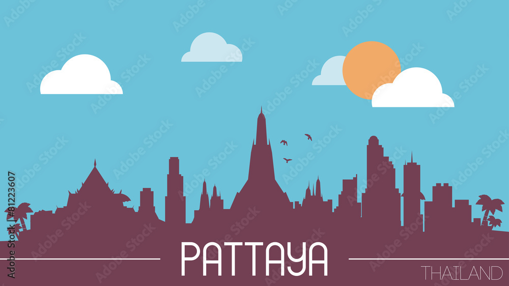 Pattaya Thailand skyline silhouette flat design vector