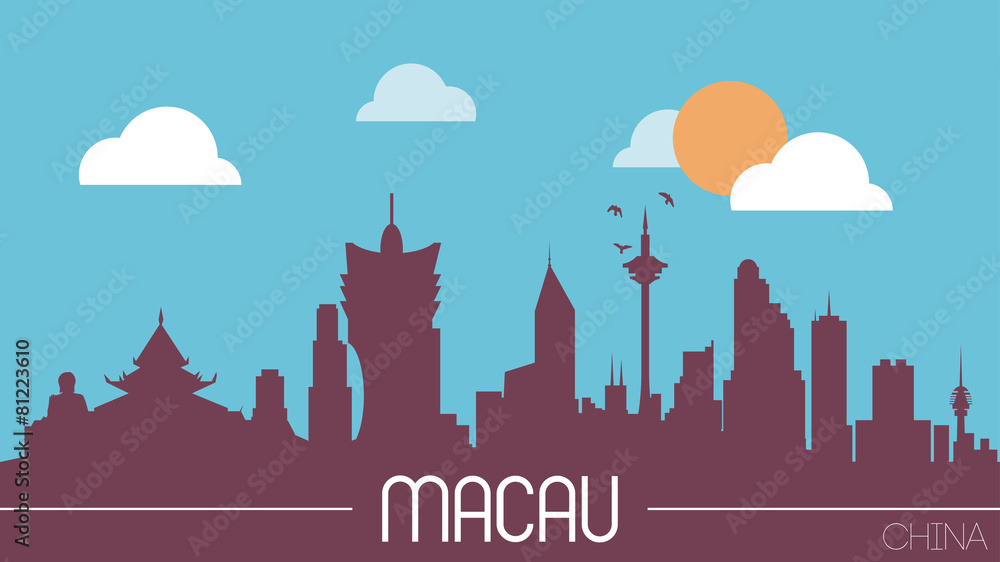 Macau China skyline silhouette flat design vector illustration