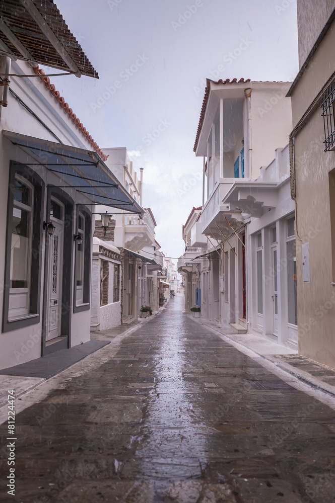Andros streets in rain