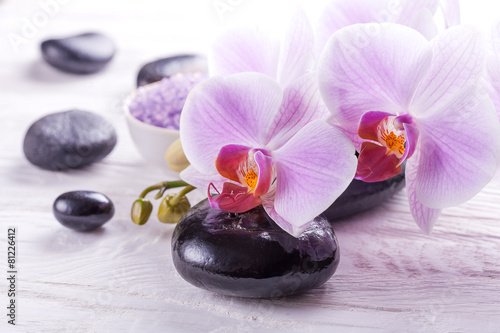 spa and bath with orchids