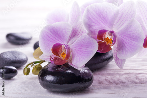 massage stones with orchids