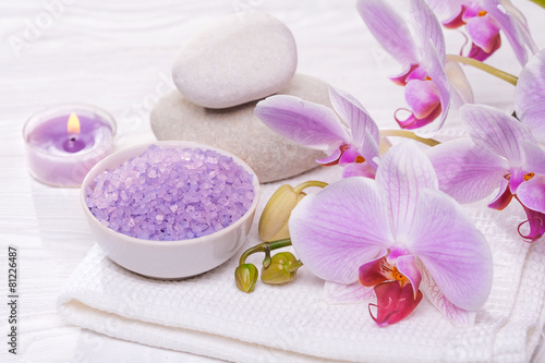 spa and bath with orchids