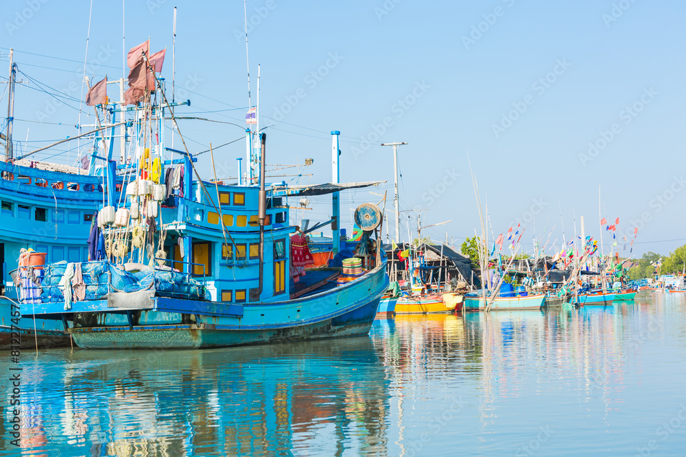 Fishing boat at estuary comunity in Thailand