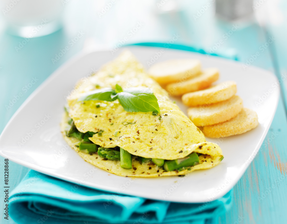 asparagus egg omelet with basil garnish asparagus egg omelet with basil garnish