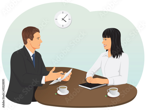 Business meeting in the office. Manager and client are talking.
