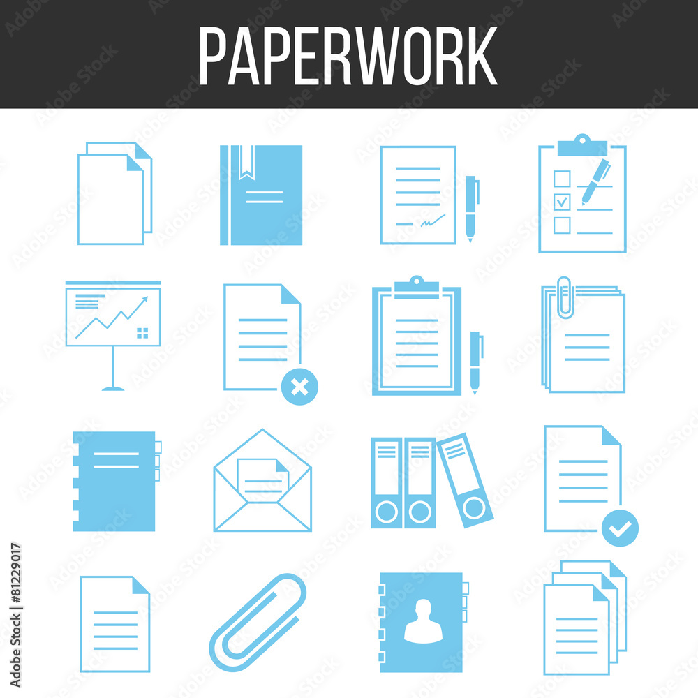 Paperwork and documents icons set Paperwork and documents icons set