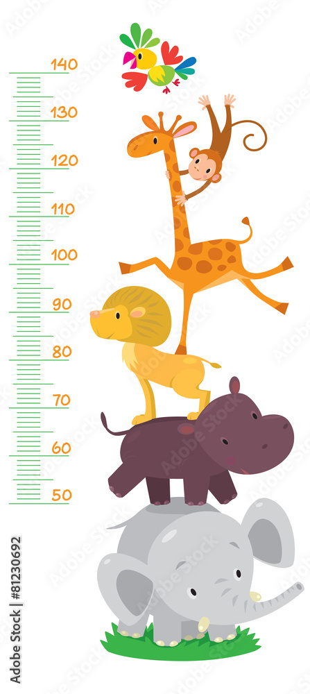 Fototapeta premium Meter wall or height meter with funny animals
