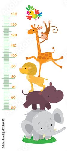 Meter wall or height meter with funny animals