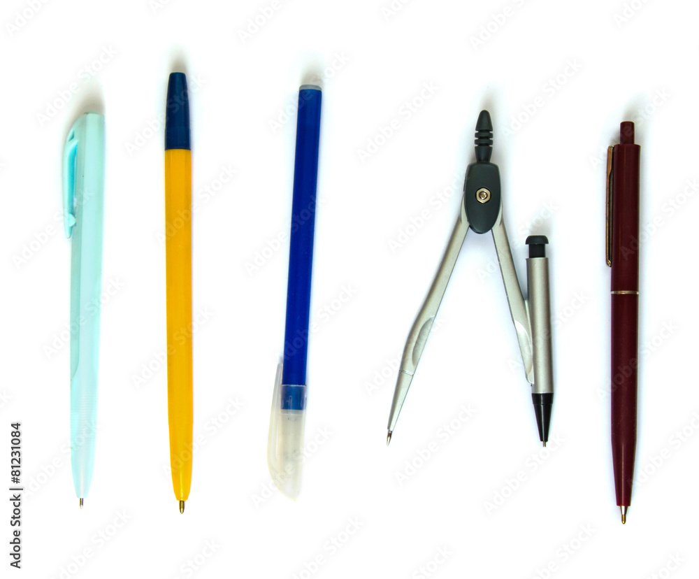 isolated pens and compasses isolated pens and compasses