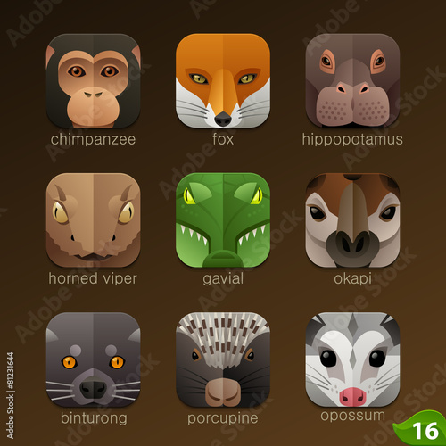 Animal faces for app icons-set 16