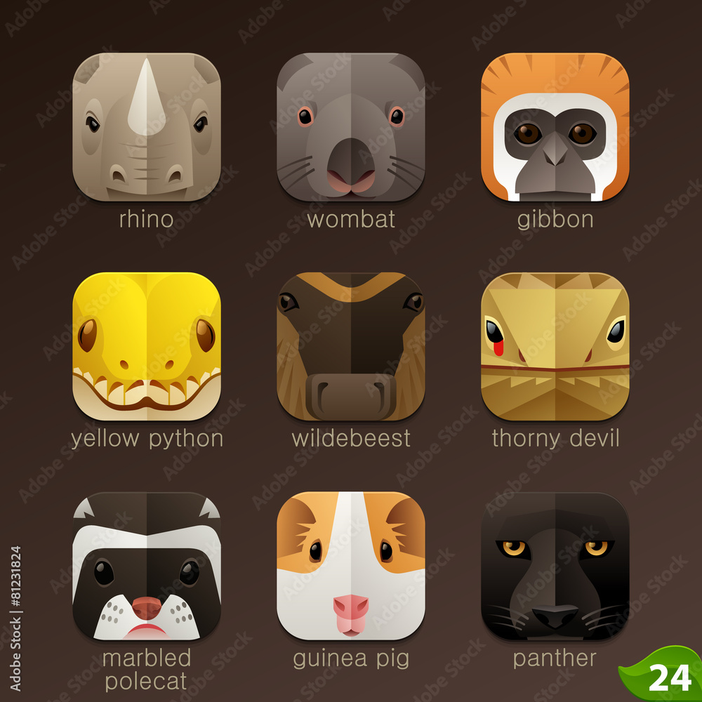 Naklejka premium Animal faces for app icons-set 24