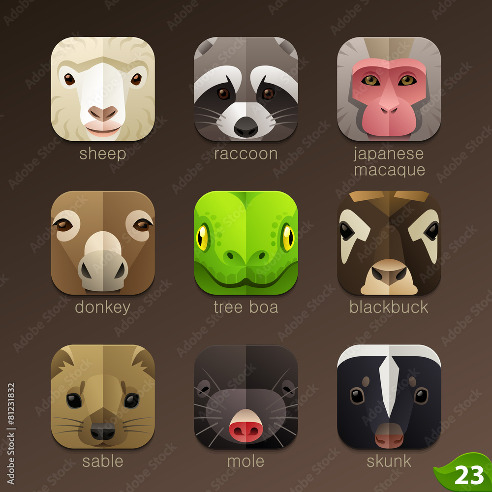 Obraz premium Animal faces for app icons-set 23