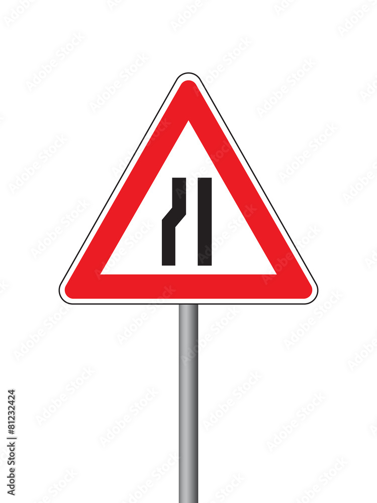 Road narrow sign on the left