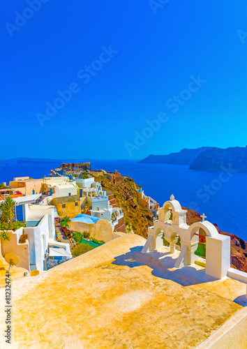 view to the sea in Oia village of Santorini island in Greece