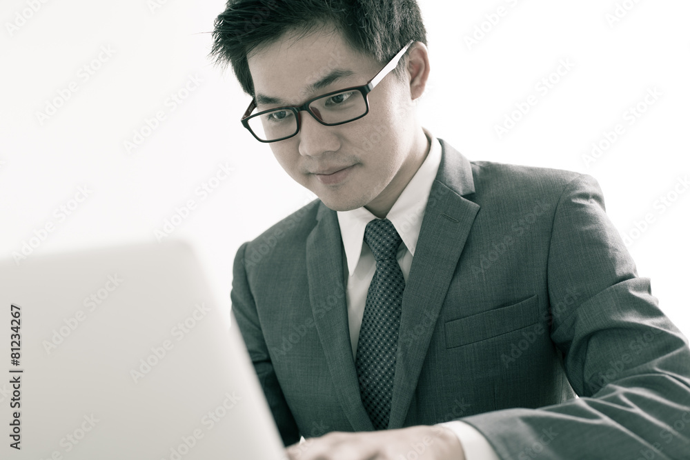 Handsome businessman working with laptop