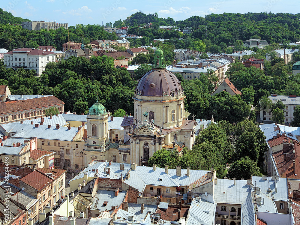 View of Dominican Church and monastery in Lviv, Ukraine