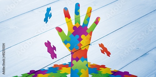 Fotografía Composite image of autism awareness hand